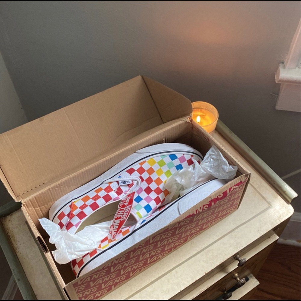 Rainbow Checkered Vans size 10